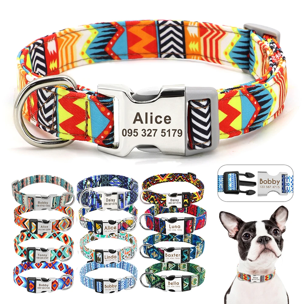 Collar de nailon ajustable para perros, collares de identificación personalizados para gatos con hebilla de nombre grabado, antipérdida para perros pequeños, medianos y grandes