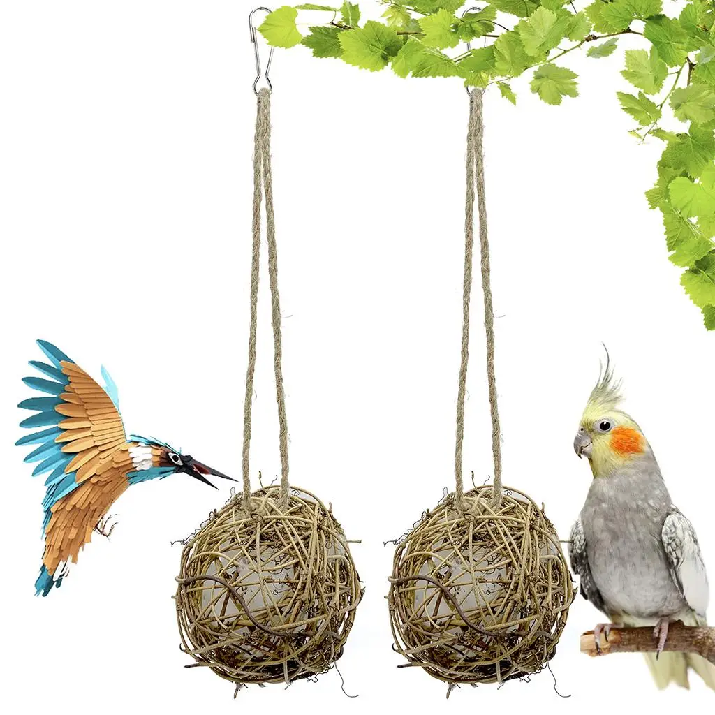 Bhuuno 3Pack Globe Hummingbird Nesters Rattan Balls Cage Bird Nesting Bite