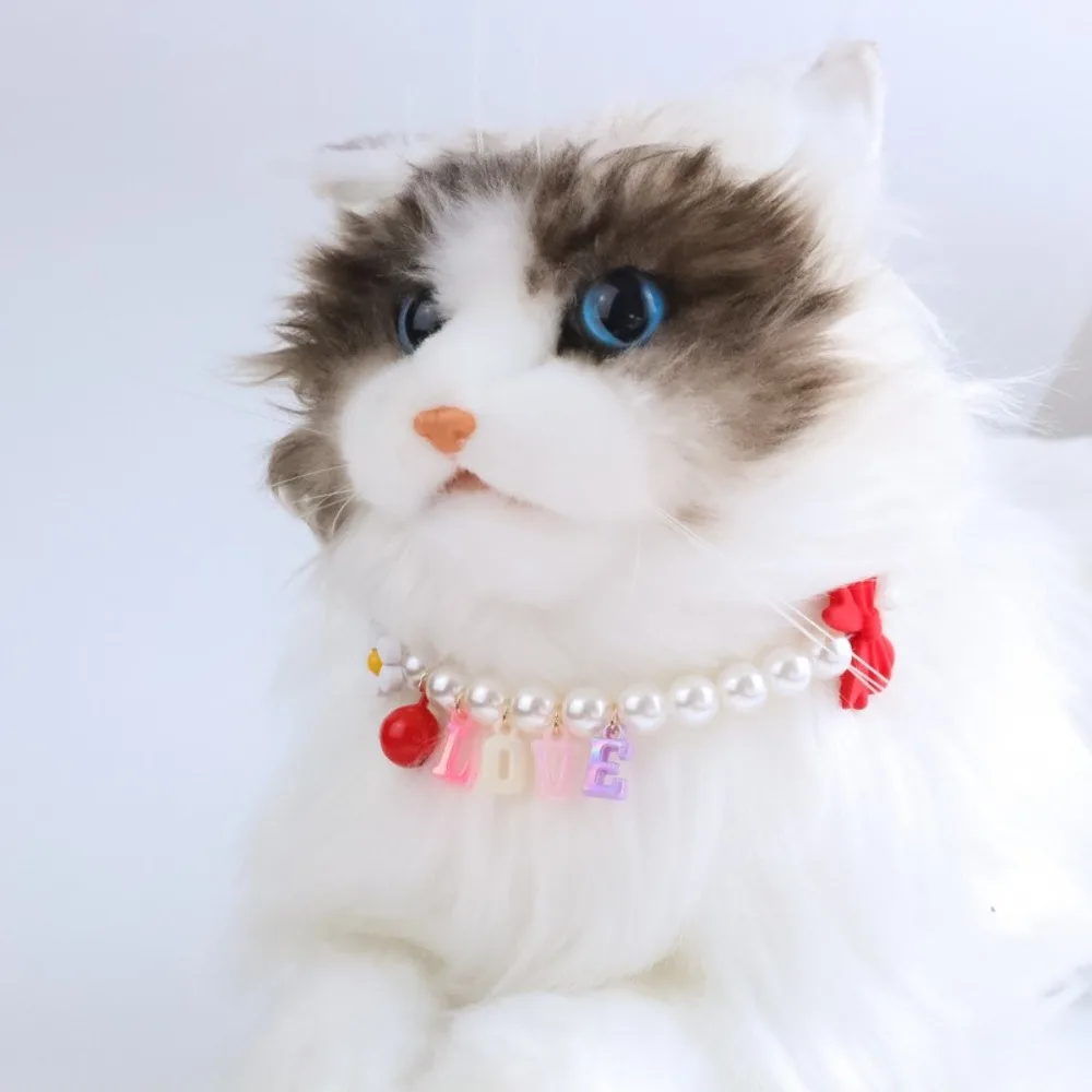 Collar de perlas rosas mono con cascabel y lazo para gatos y perros - imagen 3