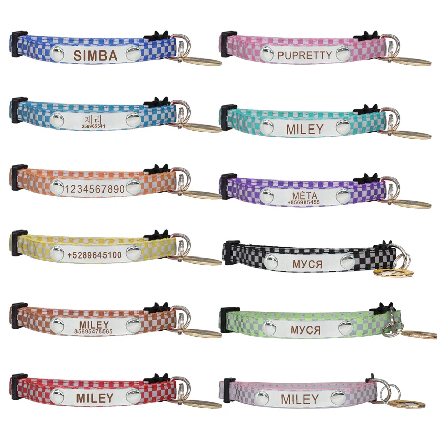 Nuevas collares para gatos, collares reflectantes personalizados con grabado sin identificación, collares ajustables de nailon para cachorros y gatitos con letras - imagen 2