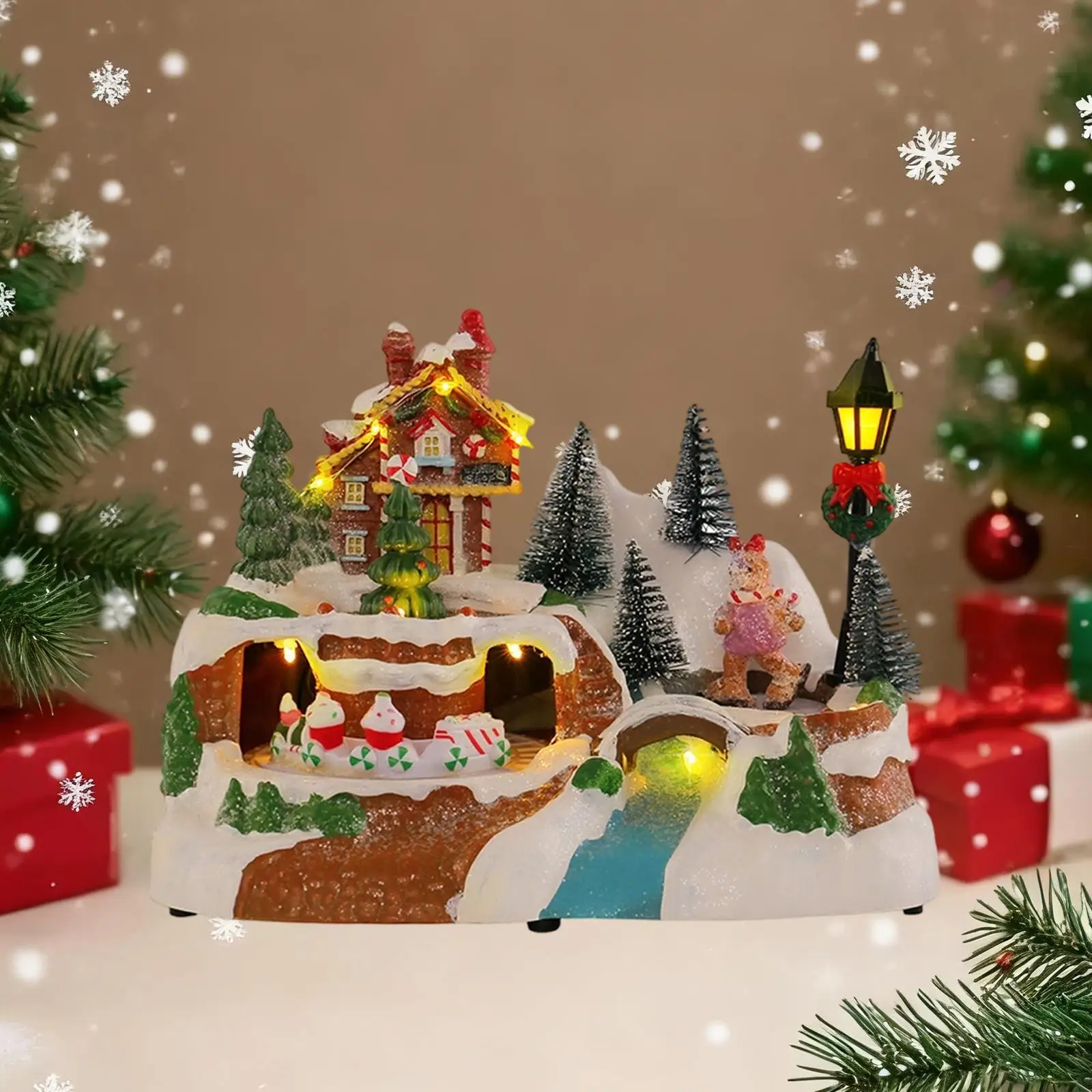 Christmas Music Box Festive Xmas Gifts Creative Resin Craft Christmas Resin Light Decoration Light up Desktop Ornament for Home