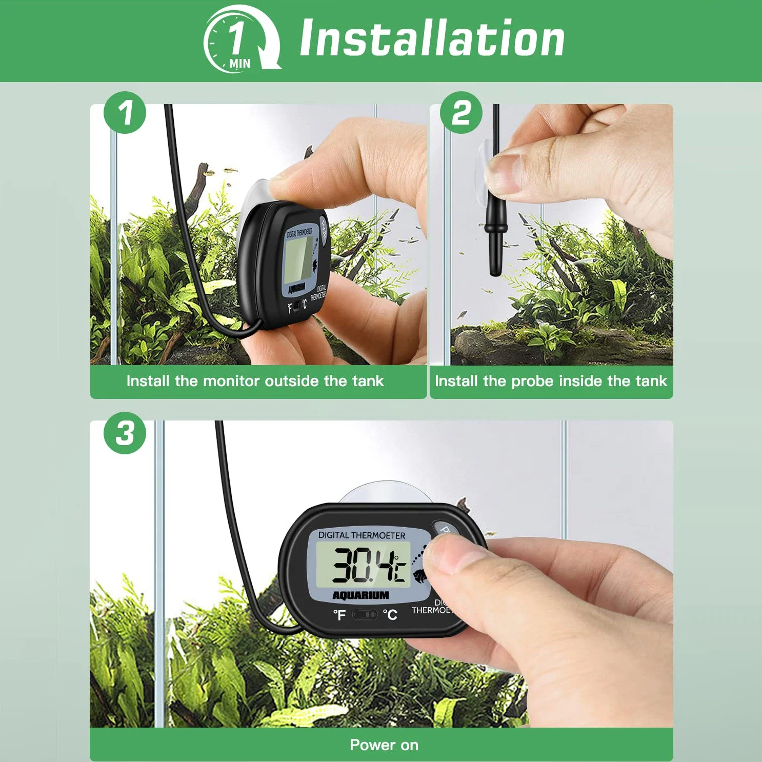 Termómetro Digital para pecera, Sensor de temperatura con ventosa, LCD, Detector de temperatura de agua para acuario, herramienta acuática, 2/4 piezas - imagen 4