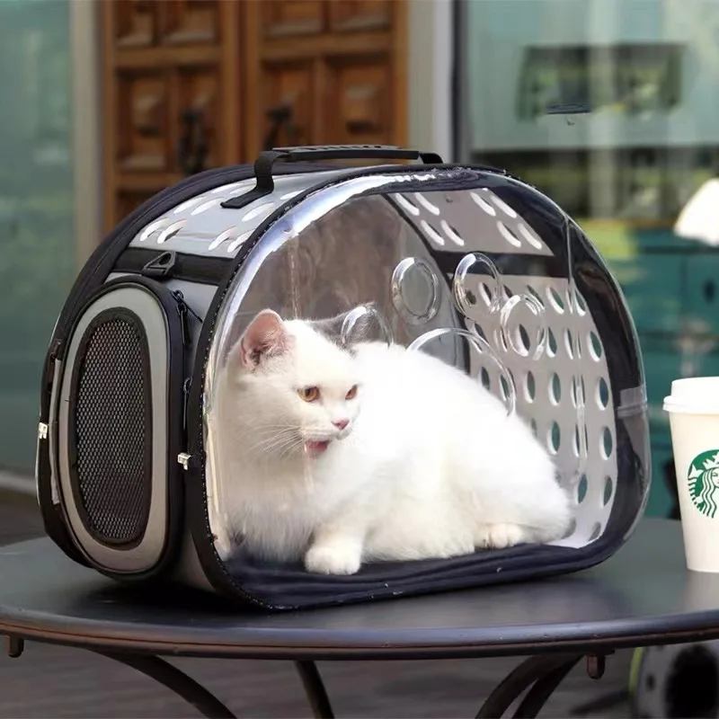 Bolso de hombro transparente para mascotas, bolso plegable para gatos, mochila para perros, paquete espacial de viaje transpirable para salir, suministros para coño - imagen 5