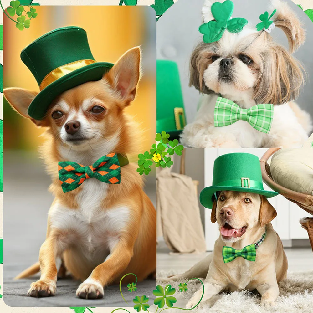 Pajarita para perros pequeños desmontable estilo tartán San Patricio - imagen 3