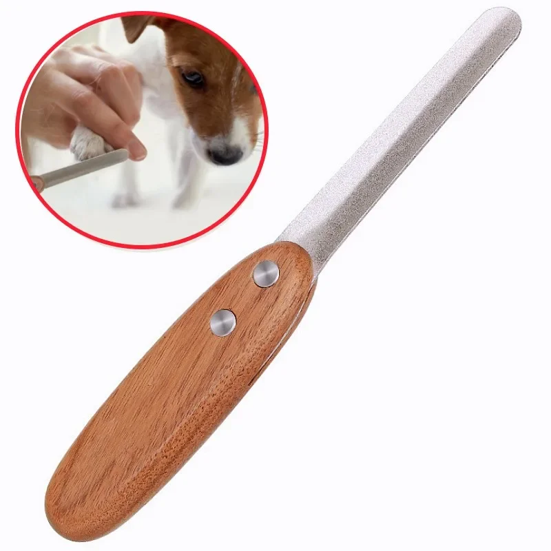 Molinillo de uñas para perros, recortador de uñas de acero inoxidable con mango de madera, molinillo de uñas para perros, limpieza de garras, suministros para el cuidado de mascotas