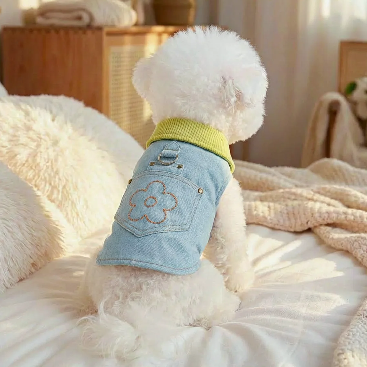 Chaleco vaquero floral para perros pequeños y gatos