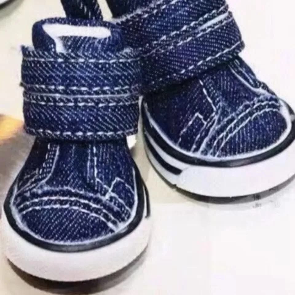 4 unids/set de zapatos de lona para perros, zapatos profesionales transpirables para perros al aire libre, calcetines antideslizantes para cachorros, zapatos antideslizantes para cachorros - imagen 3