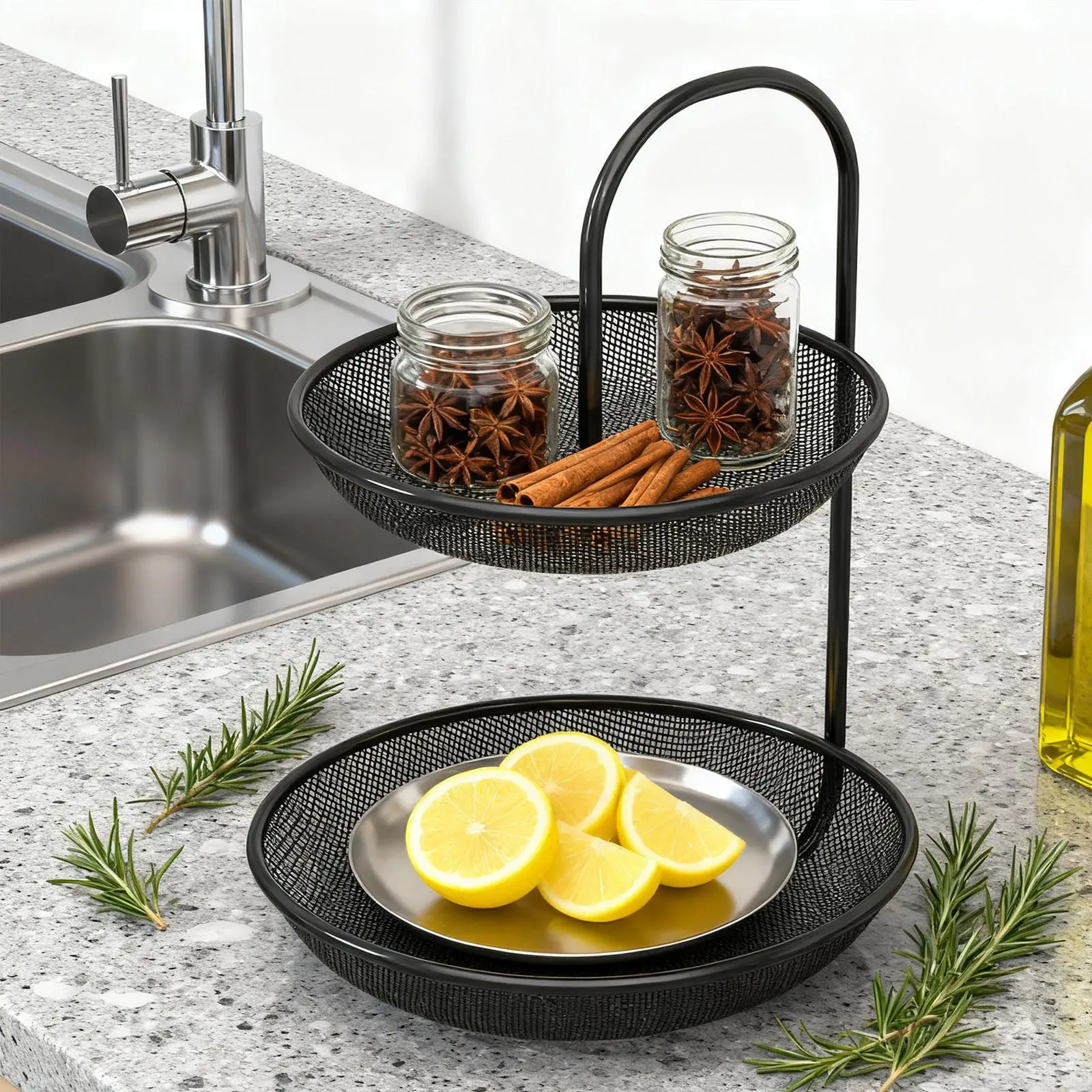 Fruit Basket Iron 2 Tier Storage Stand Holder, Wire Fruit Basket, Vegetables Basket Bowl Mesh Fruit Bowl, for Bread Snack Veggie