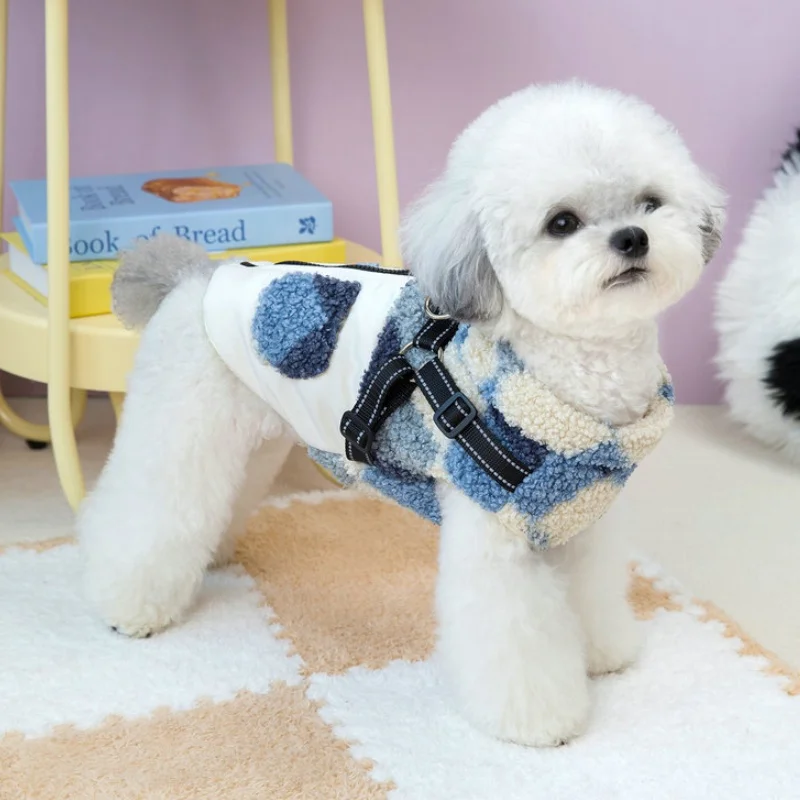 Chaleco de felpa para perro, chaqueta cálida y suave para perro, abrigo bonito a cuadros para cachorro, chaqueta de gato a la moda, abrigo con capucha para mascota, trajes para caniche - imagen 2