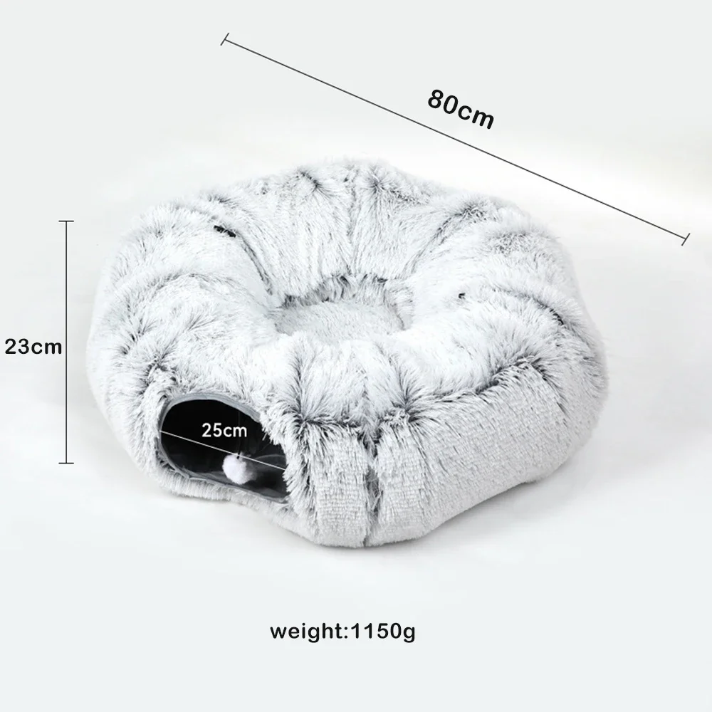 Cama de túnel para gatos grandes, peluche suave, cueva de Peekaboo, túnel de Donut para gatos, juguetes, parque infantil multifuncional para gatos, hurón de conejo y gato - imagen 2