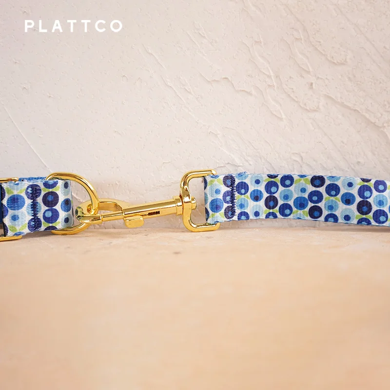 PLATTCO conjunto de perro de diseño único estampado patrón BLUE BERRY BOX y hebilla dorada de alta calidad 5 tamaños PDC328YG&PDL328YG&PBT259 - imagen 5
