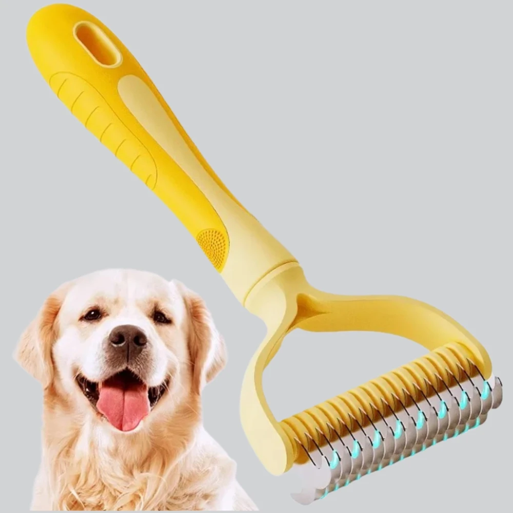Peine para perros, cepillo de acero inoxidable para perros, peines de doble cara para pelo de gato, removedor de pelo para mascotas, cuchillo de aseo para mascotas, cepillo para perros