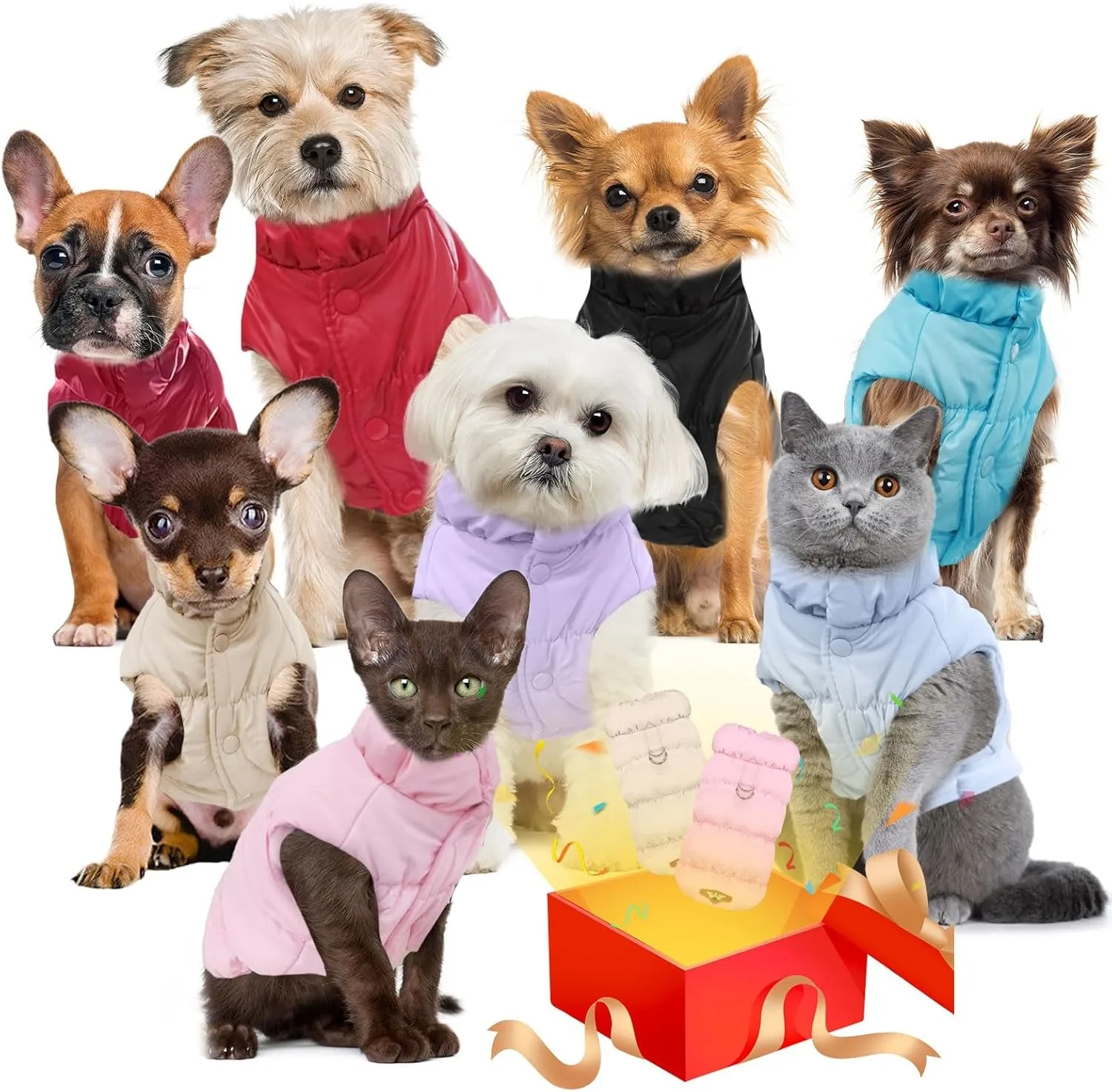 Chaqueta de invierno para perros pequeños y medianos, chaqueta acolchada ligera y gruesa y cálida para cachorros, abrigo de plumón con cuello alto, ropa para perros en clima frío - imagen 2