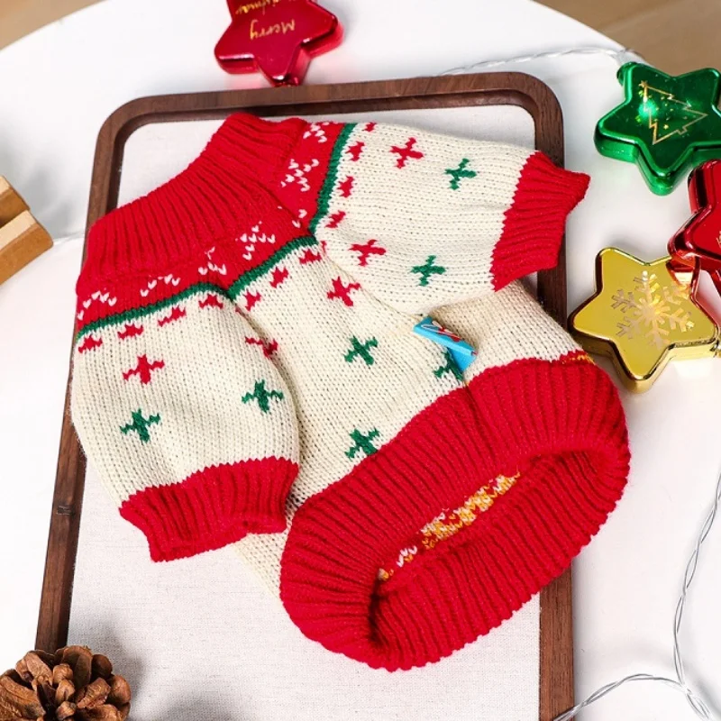 Suéter bonito de lujo para perros, ropa cálida y suave para perros, jerséis de punto para cachorros, suéter de cuello alto con estampado de árbol de Navidad para mascotas - imagen 5