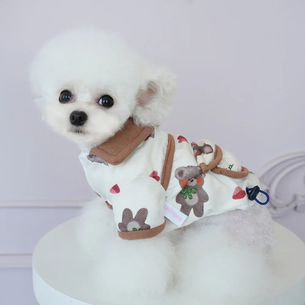 Abrigo con cuello de oso de amor para mascotas, abrigo de algodón de peluche Yorkshire, bonito abrigo cálido para piernas, ropa para cachorros, ropa para perros pequeños, Otoño/Invierno - imagen 2