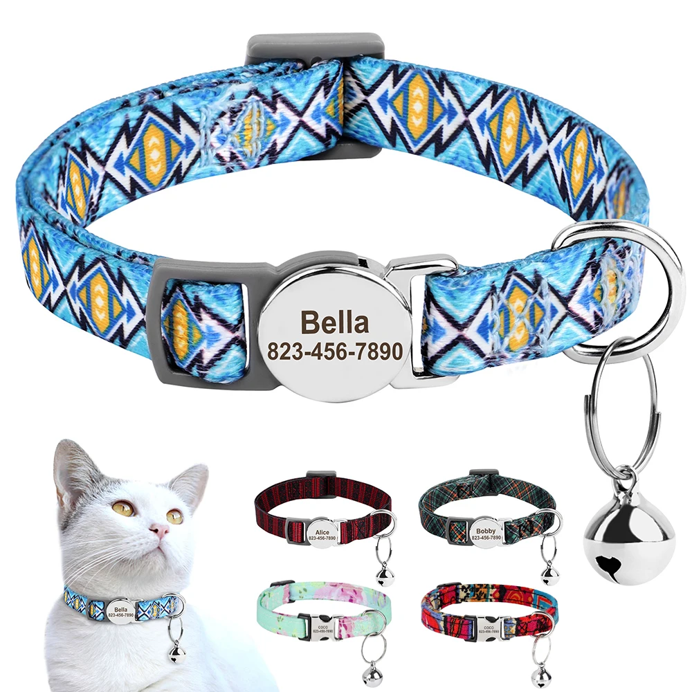 Collar personalizado para gato con placa grabada – Ajustable antipérdida