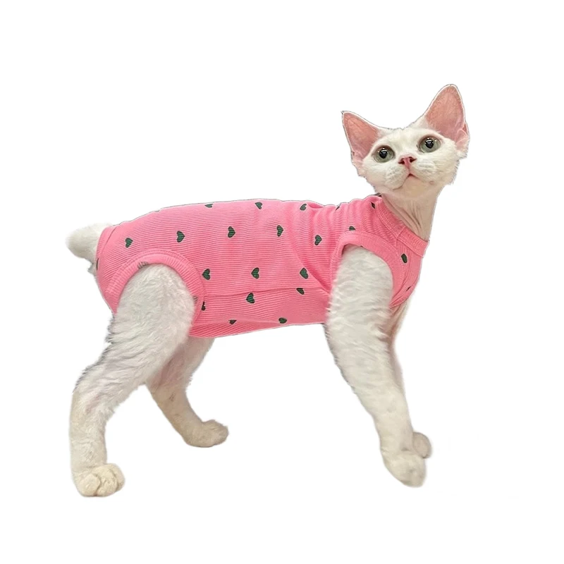 Mono con estampado de amor para gato Sphynx, camisa sin mangas transpirable refrescante de verano para ropa para gatos y perros pequeños, algodón acanalado - imagen 5