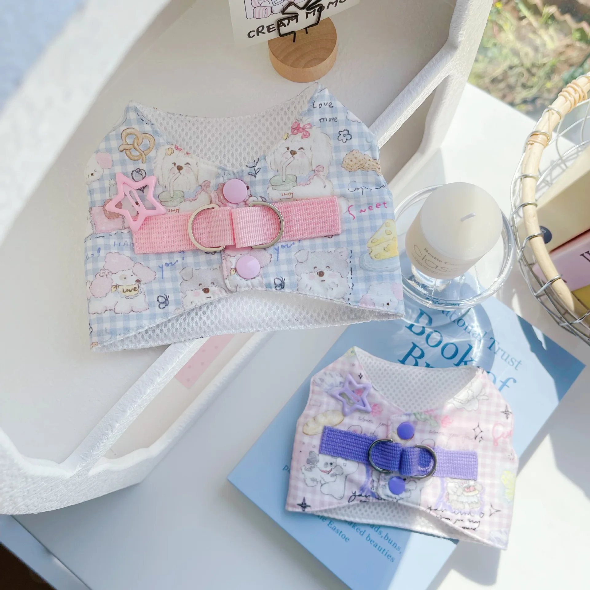 Conjunto de arnés para perro, ropa para perro, chaleco de mezclilla de color caramelo, bonito y juguetón, dobladillo con borla para perro pequeño, Chihuahua, peluche de verano - imagen 3