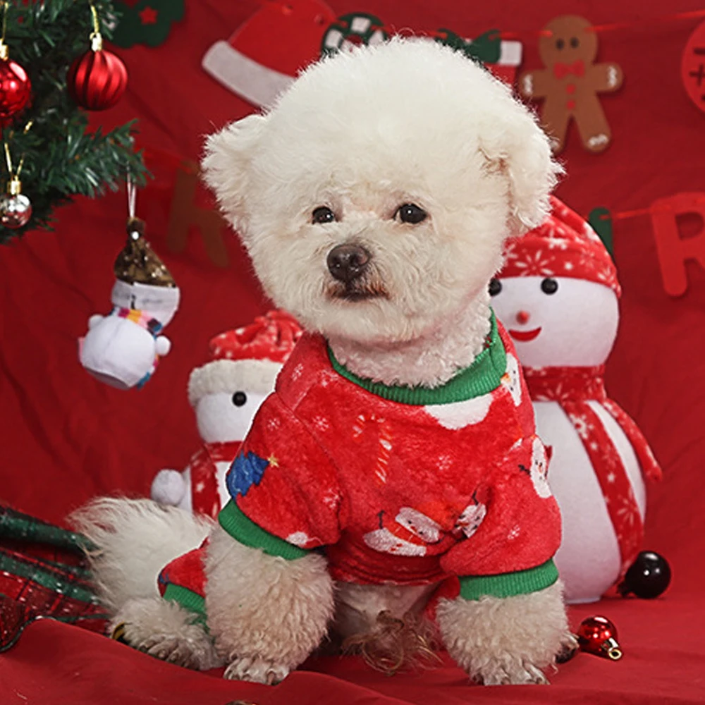 Ropa navideña bonita para perros, mono con estampado de Papá Noel para perros, ropa cálida y suave para Cosplay de Navidad, regalo de Navidad, 1 ud. - imagen 5