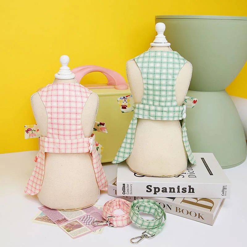 Conjunto de falda con correa para perro pequeño y mediano, chaleco de arnés para gato, cachorro, gatito, vestido con lazo, Chihuahua, Pug, Teddy, correa de plomo para caminar al aire libre - imagen 5