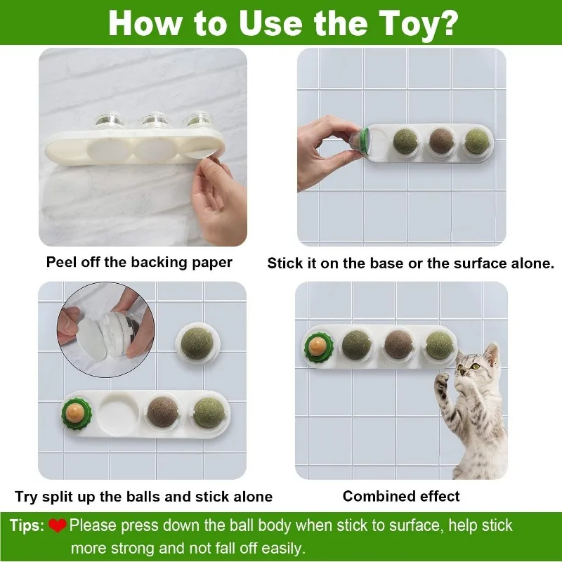 Bola de pared de hierba gatera 4 en 1 para mascotas, juguetes giratorios, bocadillo comestible para gatos, golosinas dentales recargables, cuidado de dientes, accesorios para lamer - imagen 5