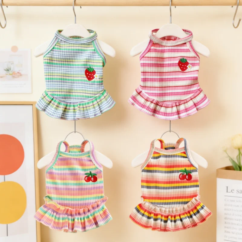 Vestido de lujo a rayas con estampado frutas para perro gato Chihuahua - imagen 4