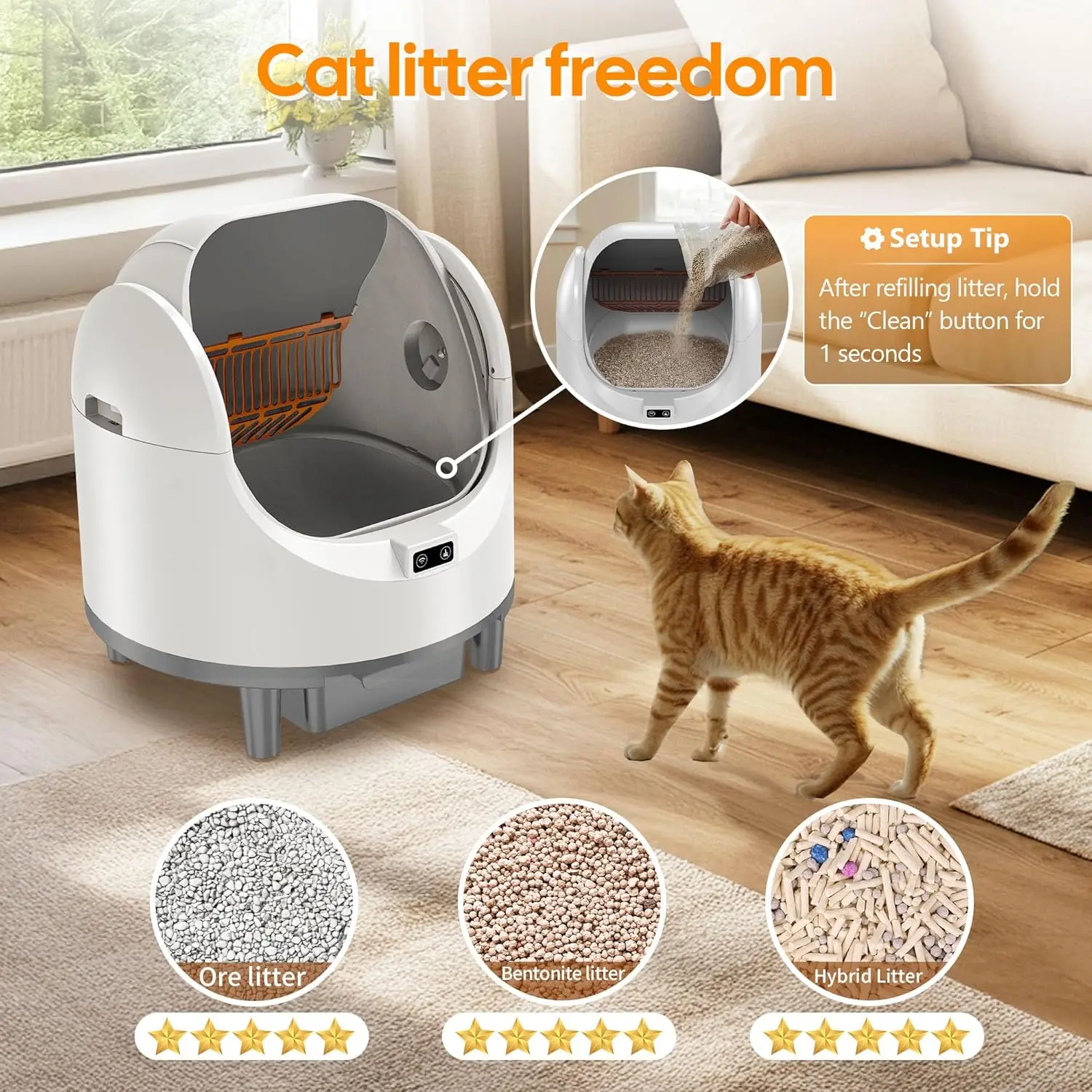 Caja de arena automática para gatos, fácil de limpiar, inodoro inteligente para gatos, caja de arena semicerrada autolimpiante para gatos con Control WIFI - imagen 2
