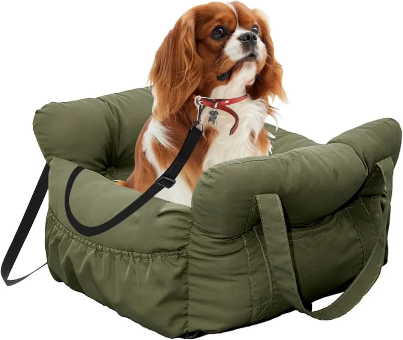 Elevador de cama de viaje para asiento de coche de perro con almacenamiento, correa de seguridad, parte inferior antideslizante para coches, accesorio de viaje para mascotas, Protector trasero de coche