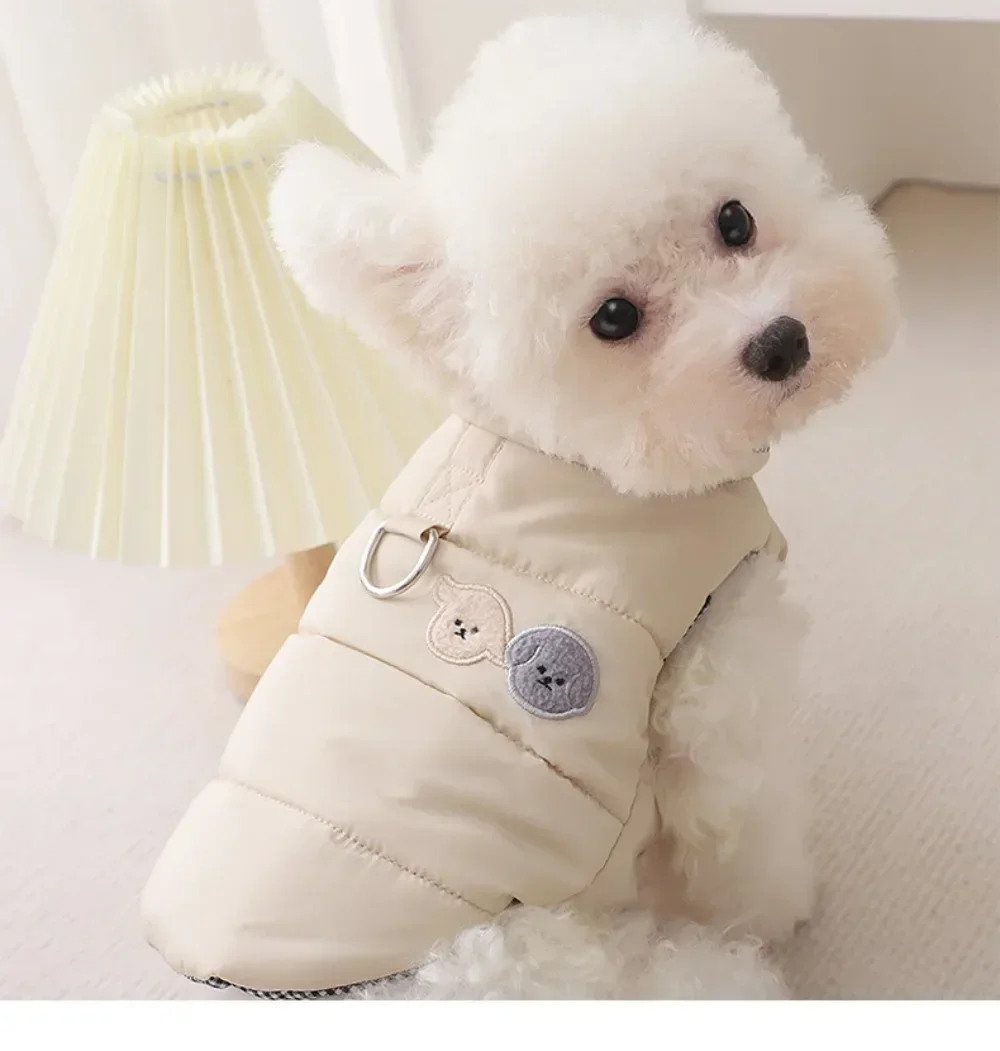 Perro pequeño otoño e invierno perro cálido dos pies botón Casual algodón chaleco cinturón tracción ropa para perros abrigo para mascotas ropa para cachorros - imagen 3