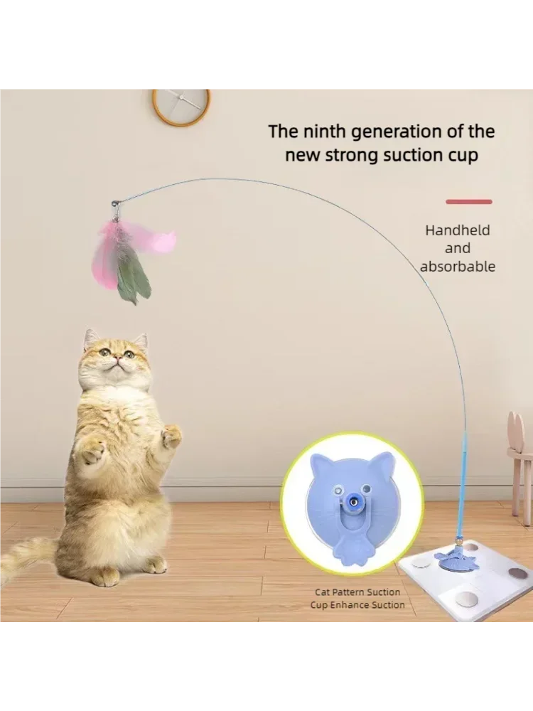 Divertidos juguetes para gatos, varita interactiva desmontable con Base de ventosa, juguete de juego de gatito de plumas esponjosas para suministros para gatos - imagen 3