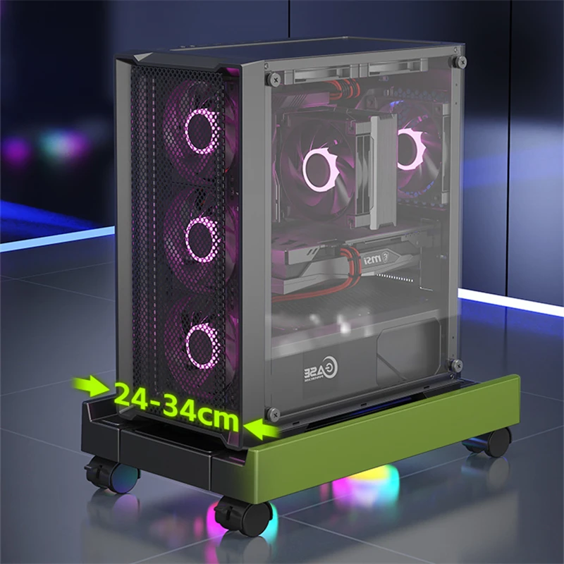 Soporte de torre para PC móvil, soporte ajustable para CPU de ordenador, soporte telescópico de escritorio, carrito de CPU con ventilador de refrigeración RGB, disipación de calor - imagen 2