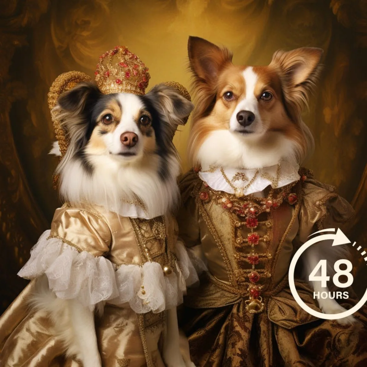 ATUBAN Retrato de mascota real personalizado, retrato de dos perros, pintura de perro renacentista, retrato de perro real, regalo para múltiples retratos de mascotas