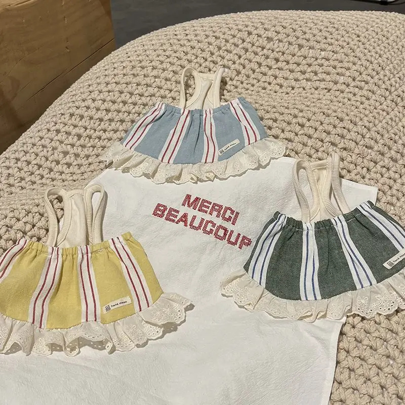 Vestido de tirantes para mascotas, vestido a rayas para perros, vestido de tirantes Rural Retro a rayas, oso de peluche Yorkshire, vestido para mascotas, vestidos para perros pequeños - imagen 4