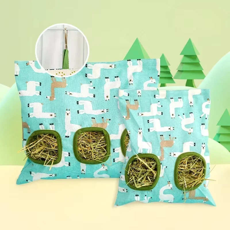 Bolsa de alimentación colgante, bolsa de heno para mascotas, conejillos de indias, comedero para animales pequeños, conejo, dispensadores de alimentos con 3 agujeros, bolsa, estante, accesorios para jaulas - imagen 4