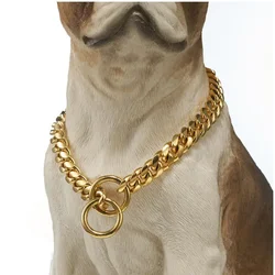 Collar dorado de cadena para perros – Pitbull y Bulldog