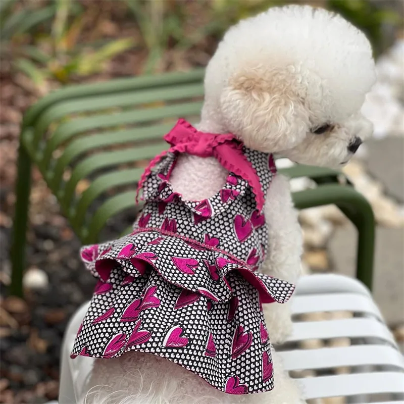 Vestido con lazo de amor para mascotas, ropa para perros de peluche, suministros para mascotas, vestidos para perros pequeños, ropa para cachorros, otoño e invierno - imagen 3