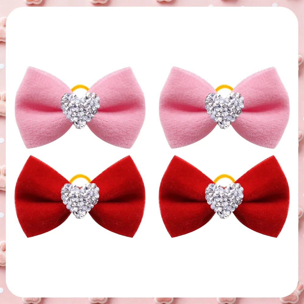 100 Uds. Por pares de lazos para perros brillantes estilo romántico lazos para el pelo para perros pequeños bandas de goma accesorios para el cabello para mascotas para perros aseo - imagen 5