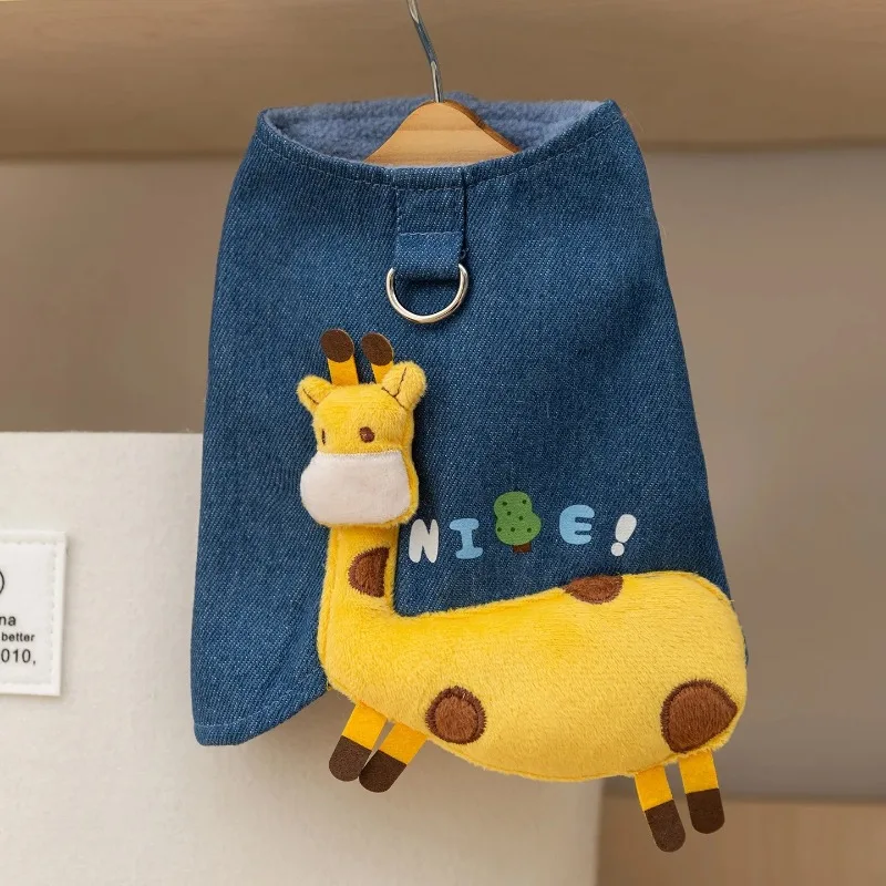 Chaleco de invierno con bonito ciervo para mascotas, ropa para perros de dibujos animados, camisa cálida con frente abierto para invierno, chaqueta sin mangas para perros pequeños y medianos - imagen 2