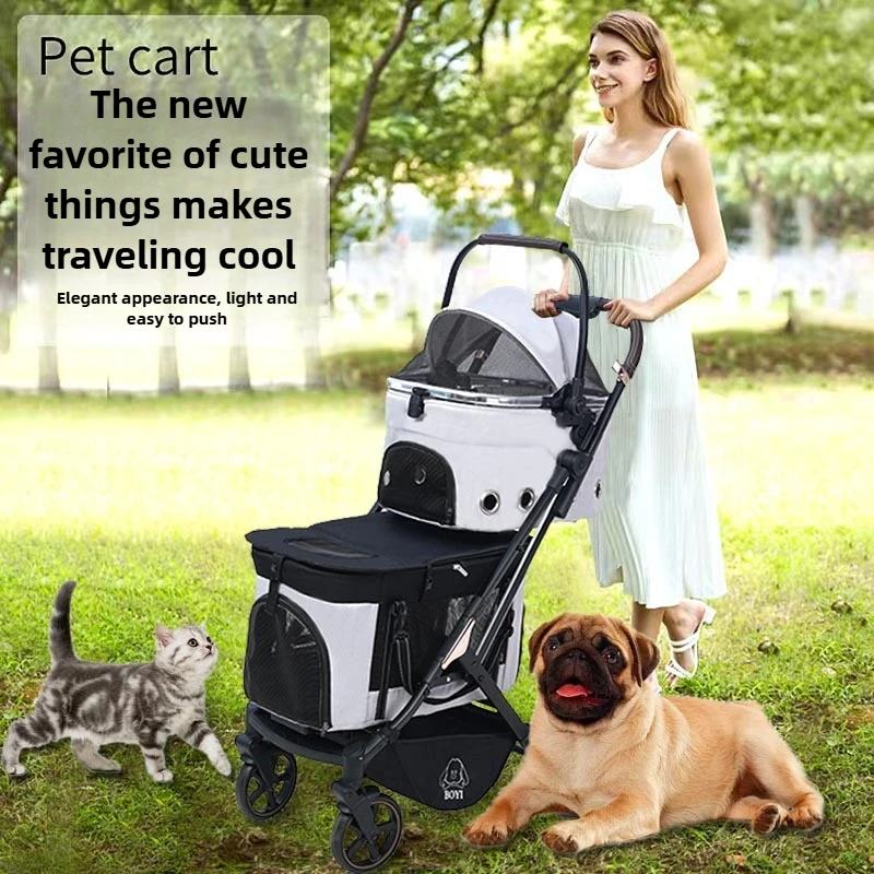 New Breathable Double-layer Multi-dog Pet Cart Cat Teddy Dog Universal Go Out Portable Folding Pet Strollers