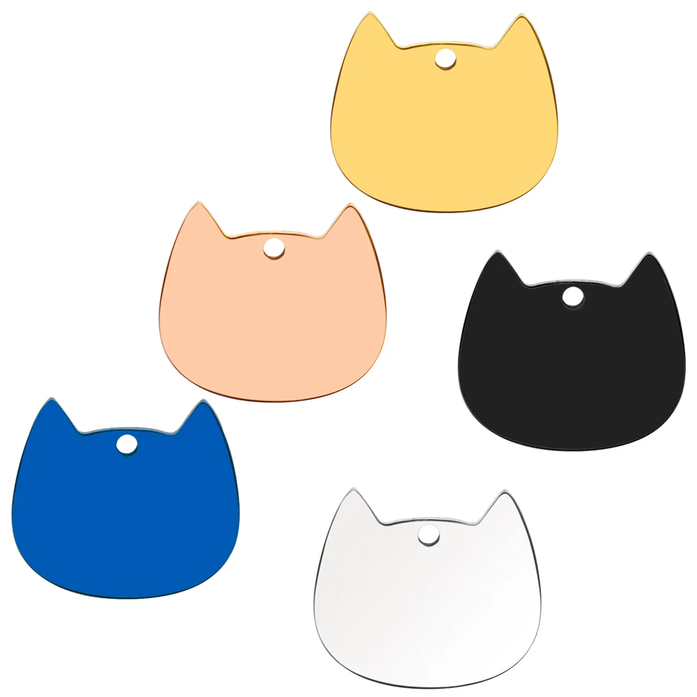 10 Uds. De etiqueta de identificación de gato con forma de cara, Collar con colgante Lovey, accesorios de acero inoxidable, nombre de perro, Metal en blanco, cuello de calidad grabado - imagen 3