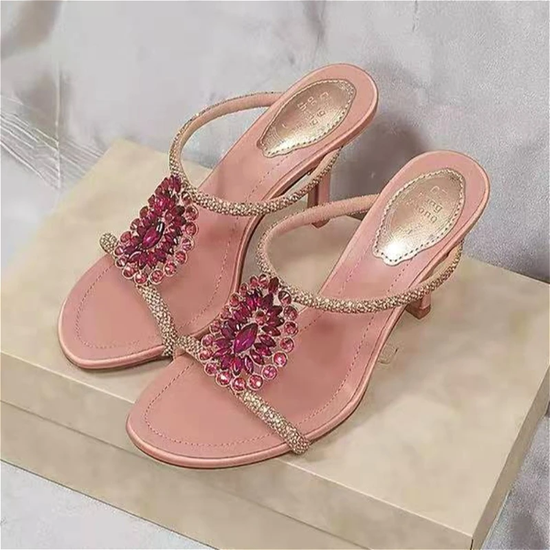 Sandalias de cristal rosa con punta abierta para mujer este verano - imagen 3