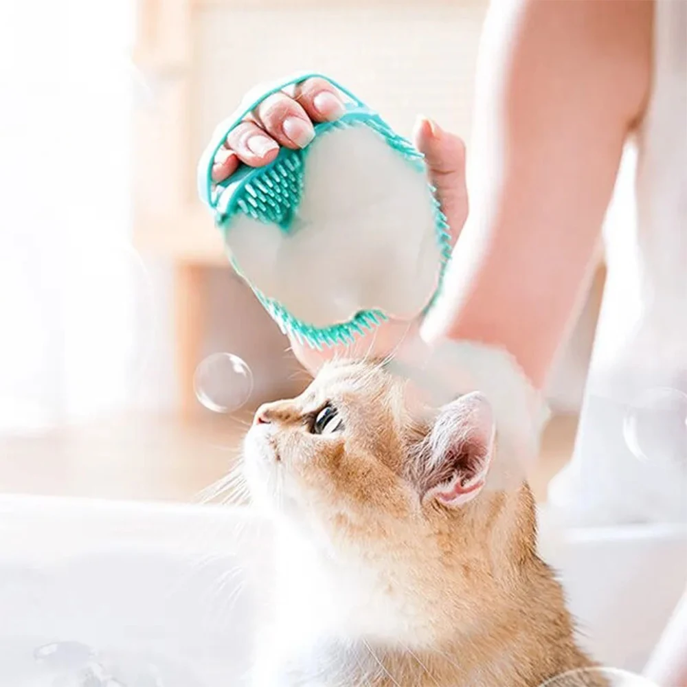 Cepillo de baño para mascotas, masajeador de silicona suave, Gel de ducha, cepillo de baño, Herramientas de limpieza, peine, guantes, suministros de aseo para perros y gatos, accesorios - imagen 4
