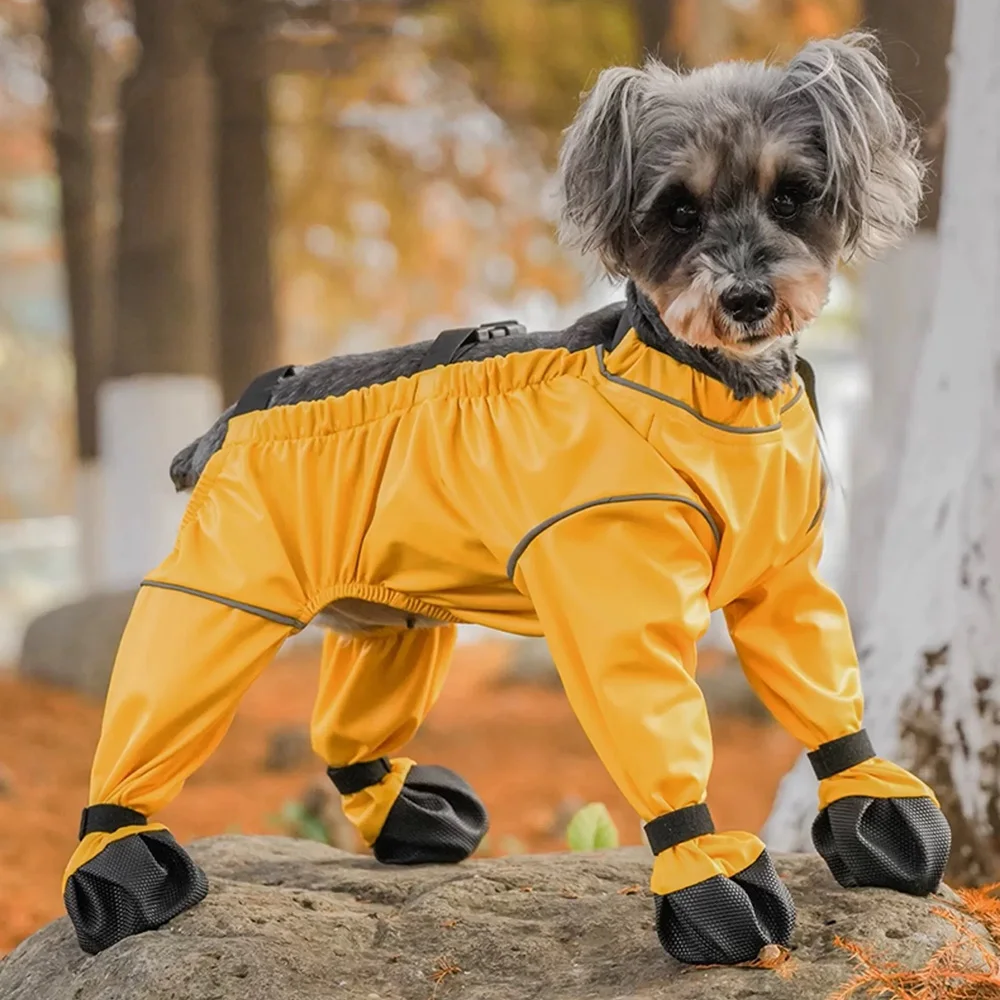 Los más nuevos pantalones antisuciedad para cachorros y perros pequeños, mono impermeable de PU para mascotas, monos Schnauzer para caniche, Botas de lluvia para mascotas, trajes - imagen 5