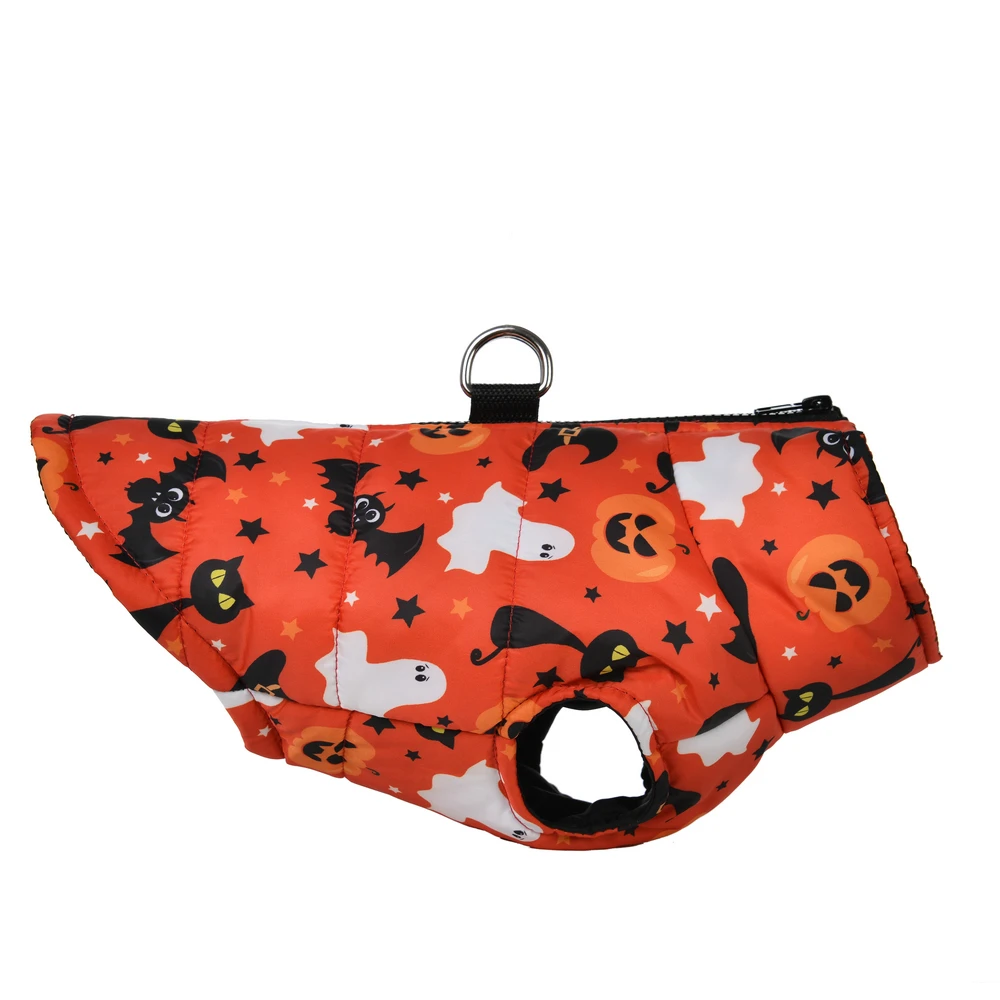 Chaqueta de Halloween para perros pequeños y medianos, abrigo cálido para gatos, ropa impermeable para cachorros, estampado de calabaza, trajes para mascotas, Invierno - imagen 5