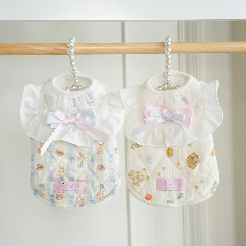 Vestido de princesa con lazo bonito para otoño/invierno, abrigo para perros pequeños, ropa para perros y gatos, ropa para perros pequeños y cachorros