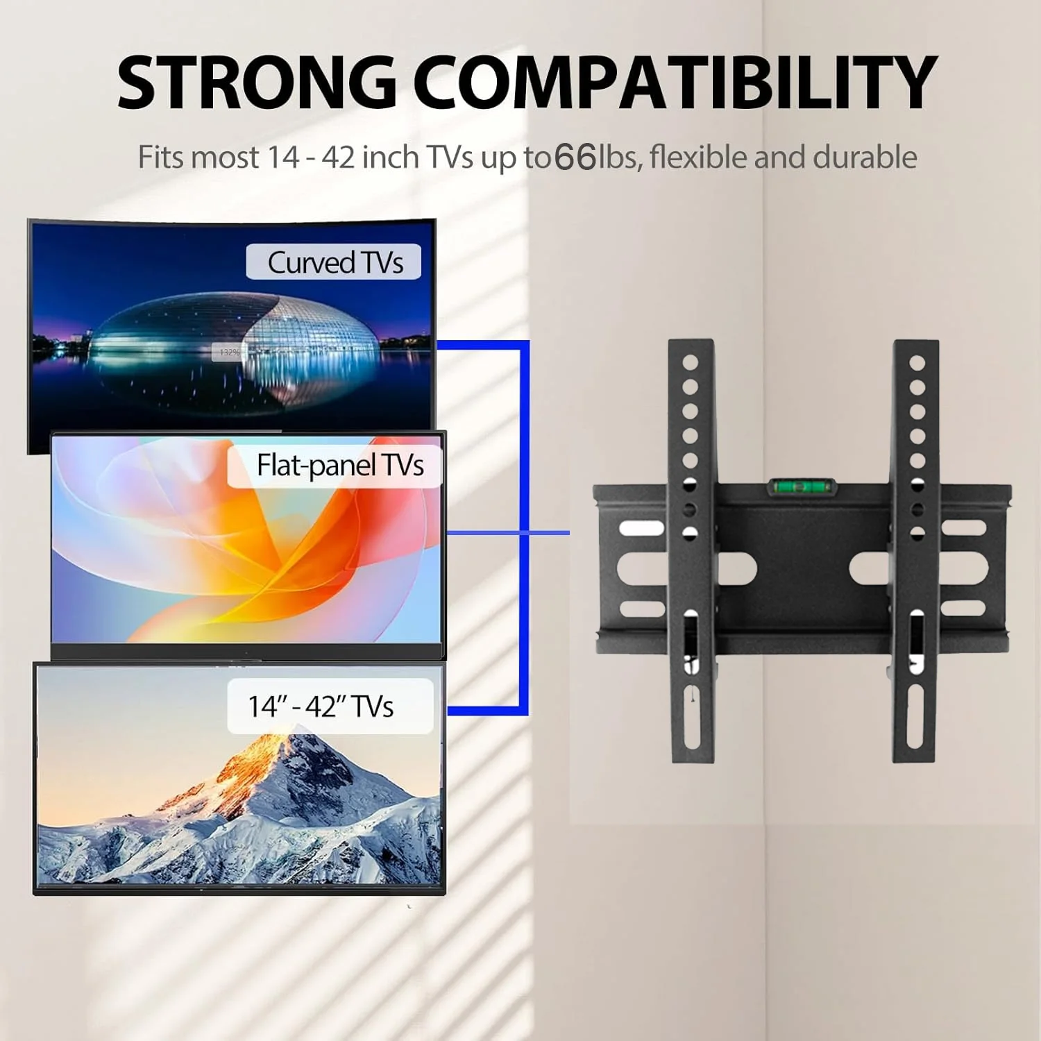 Soporte de pared fijo para TV y monitor – Perfil bajo y resistente - imagen 5
