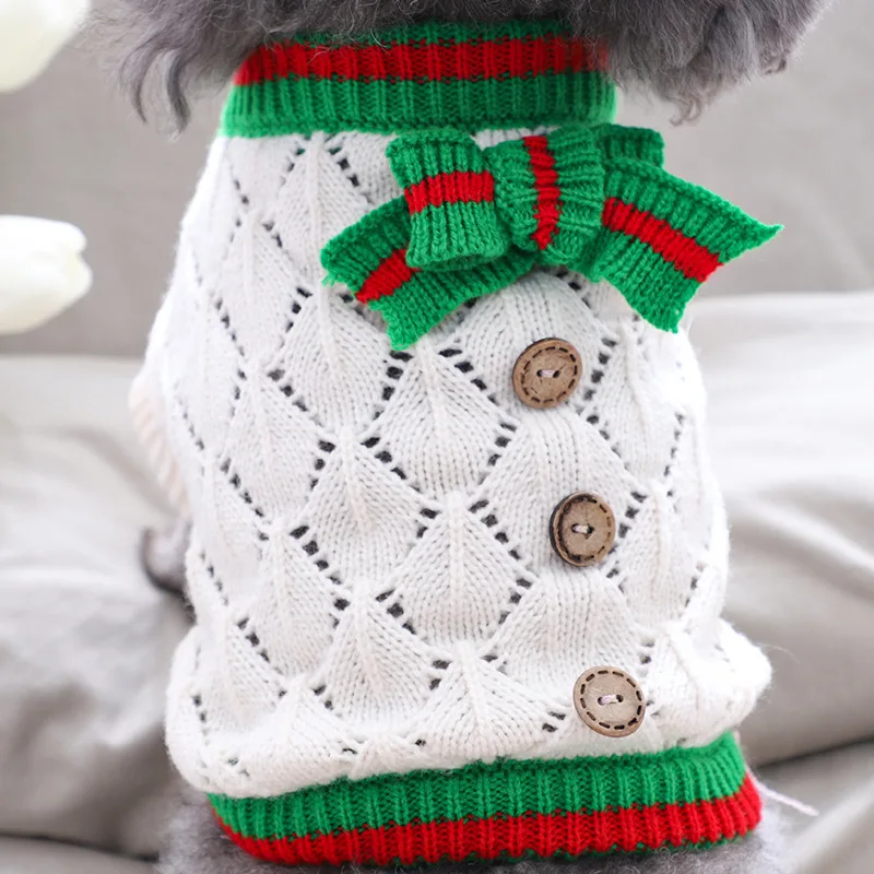 Suéter navideño para perros con lazo, ropa bonita para perros y gatos, perros pequeños y medianos en otoño e invierno, Chihuahua Yorkie Custome - imagen 3