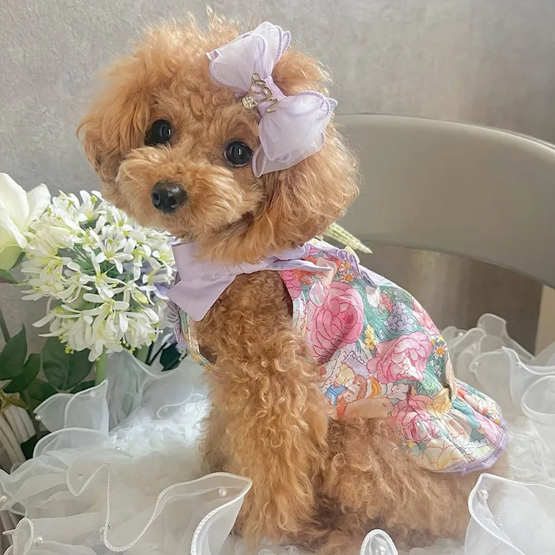 Vestido Floral de primavera/verano para mascotas, cumpleaños, Día de San Valentín, Navidad, Año Nuevo, chaleco de flores, ropa para cachorros, vestidos para perros pequeños - imagen 3