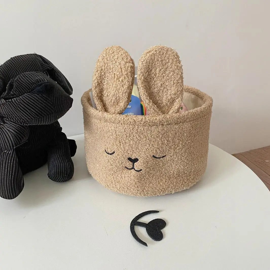 Cesta de almacenamiento de conejo bonito, bolsa de dulces de felpa suave de dibujos animados, organizador de artículos diversos, cubo de almacenamiento de juguetes para niños de estilo Ins