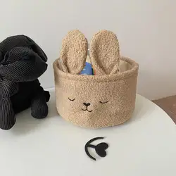 Cesta de almacenamiento de conejo bonito, bolsa de dulces de felpa suave de dibujos animados, organizador de artículos diversos, cubo de almacenamiento de juguetes para niños de estilo Ins